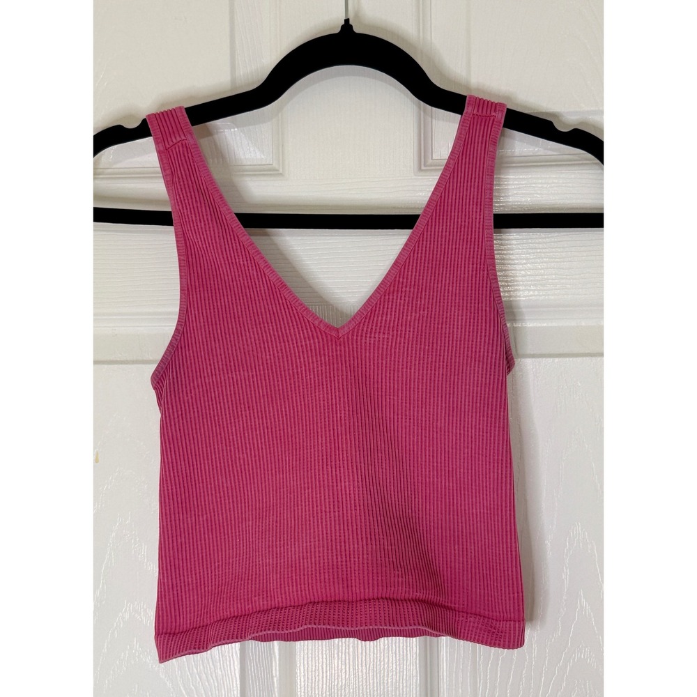 Free People Intimately Ribbed V-Neck Tank Top XS/S Pink Cropped Seamless Boho